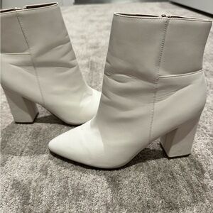 Madden Girl White Pointed-Toe Block Heel Ankle Boots